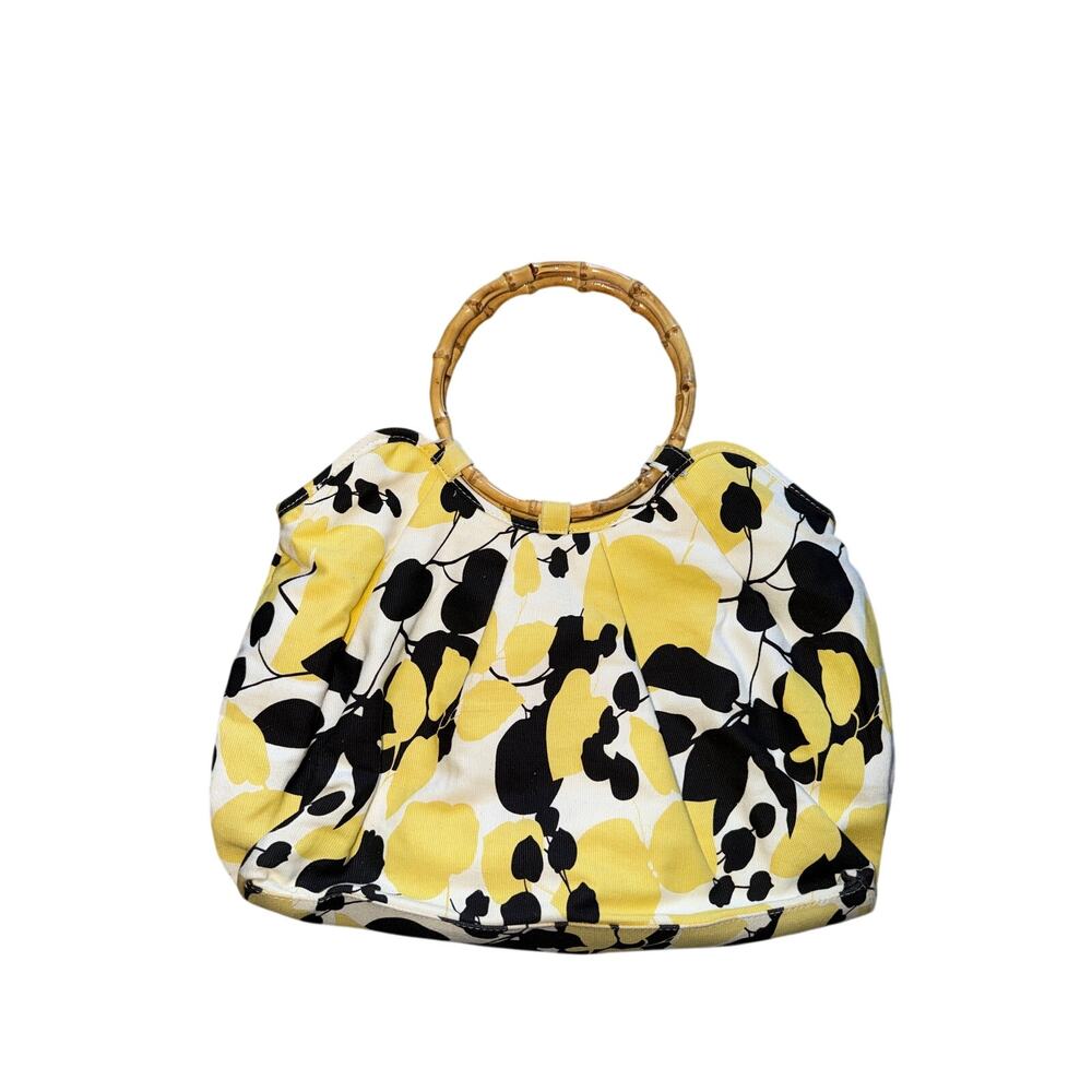 Black White Yellow Boho Floral Bamboo Handle Y2K Tote Bag 90s Retro Vibes Tote